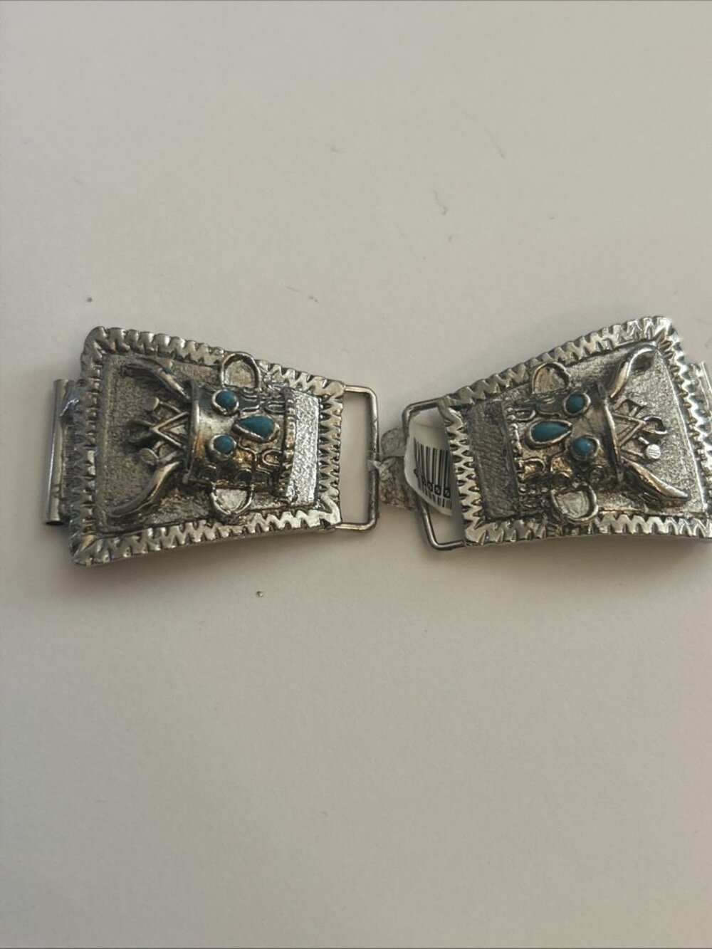 Vintage Mexican Metal Watch Band With Faux Turquoise For Jewelers Or Crafters